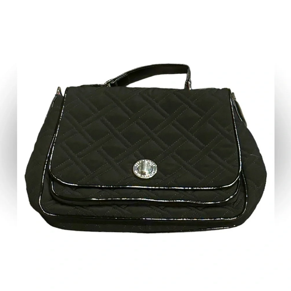 Vera Bradley Classic Black Saddle Bag Purse Turnlock Flap Microfiber